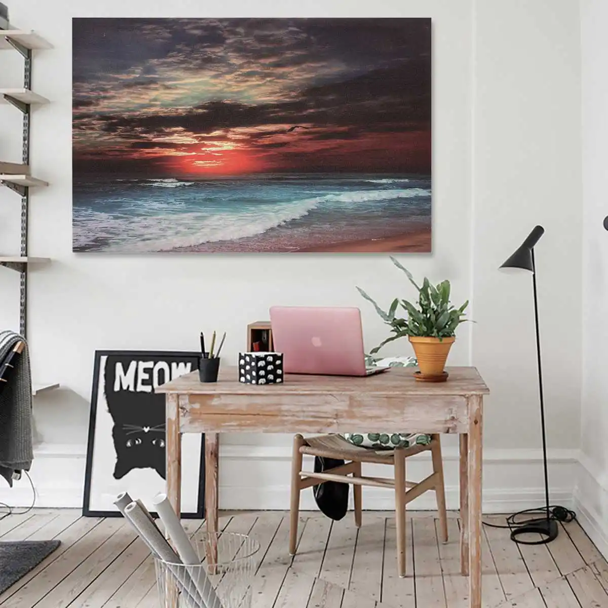 Современный дом один пляж закат картина маслом холст настенная живопись