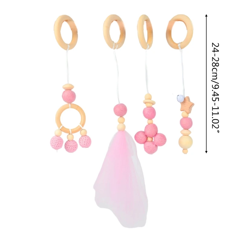 

OOTDTY 1 Set Baby Stroller Hanging Pendants Play Gym Frame Pendant Wooden Ring Teether Molar Infant Teething Nursing Rattle Toy
