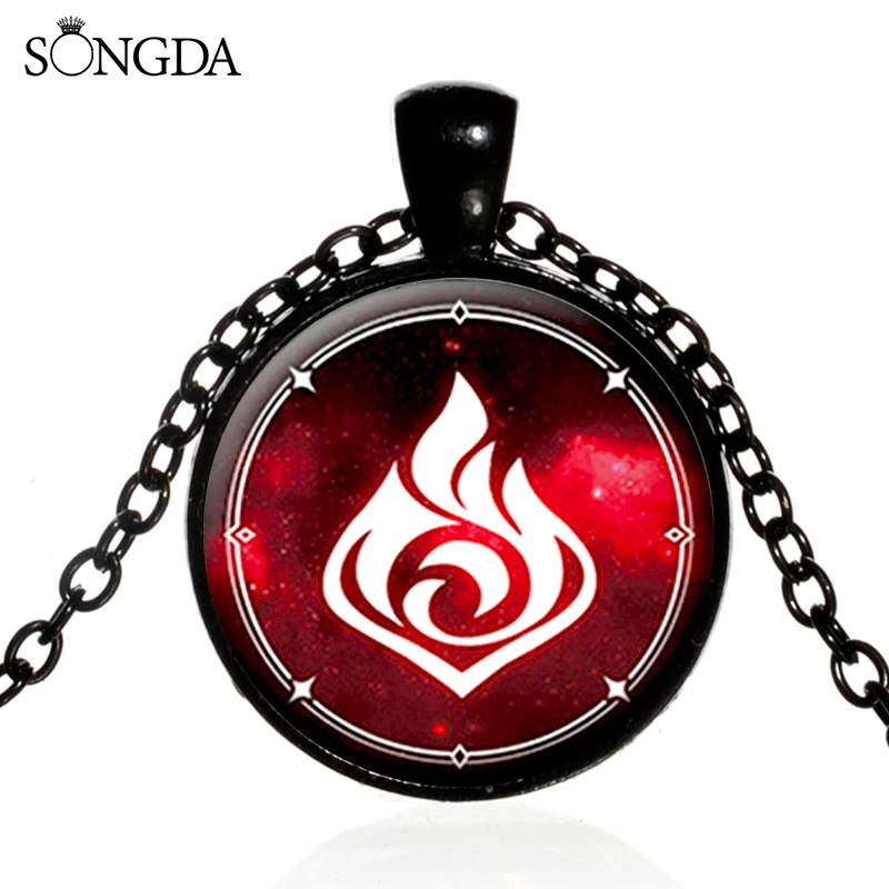 Genshin Impact Pendant Necklace Anime Game Vintage Time Gem Eye of God Glass Cabochon Chains Women Jewelry Accessories for Men