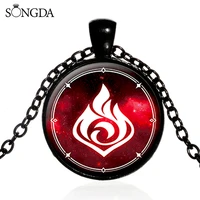 genshin impact pendant necklace anime game vintage time gem eye of god glass cabochon chains women jewelry accessories for men