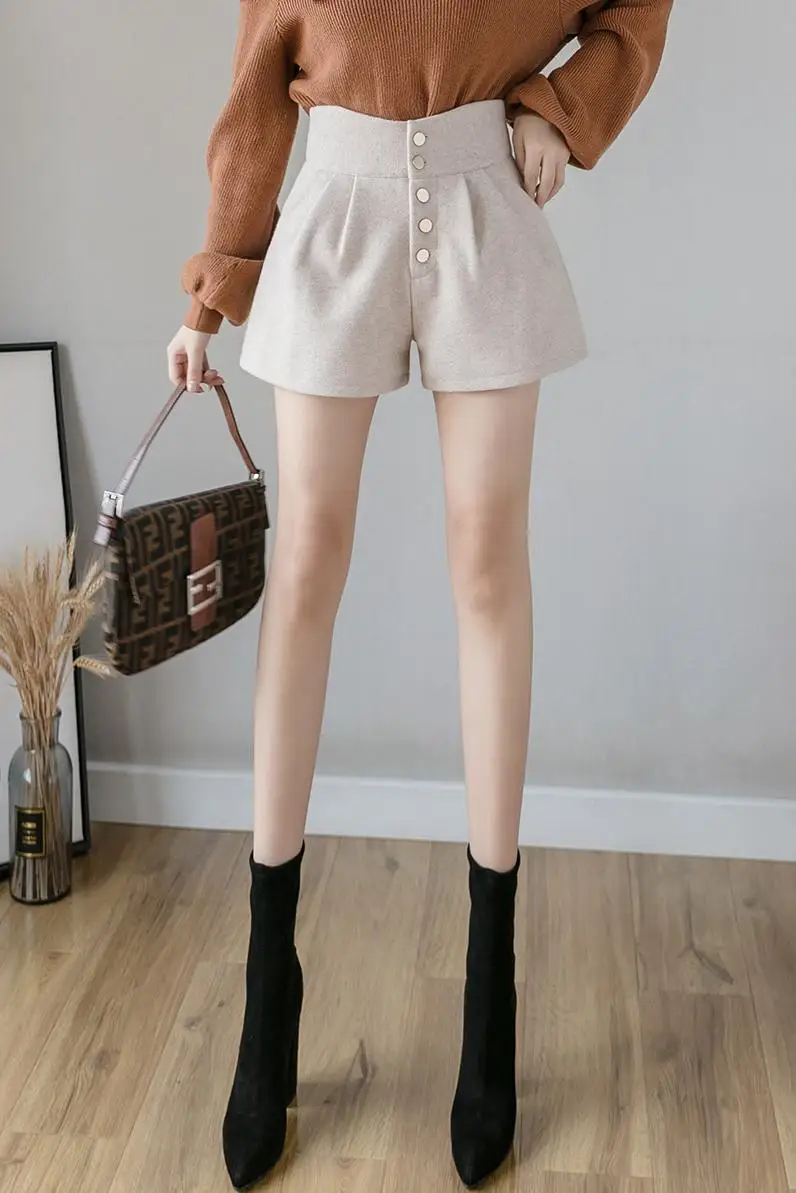 

Casual Pure Black Color Loose Type Zipper Belt A-Shaped Slimming High Waist Women Jean Shorts Hot-Selling Women Plus Size Shorts