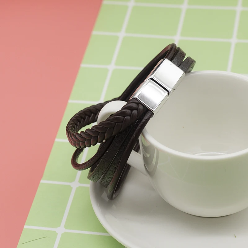 Мужские Многослойные ювелирные изделия винтажный кожаный браслет с магнитной