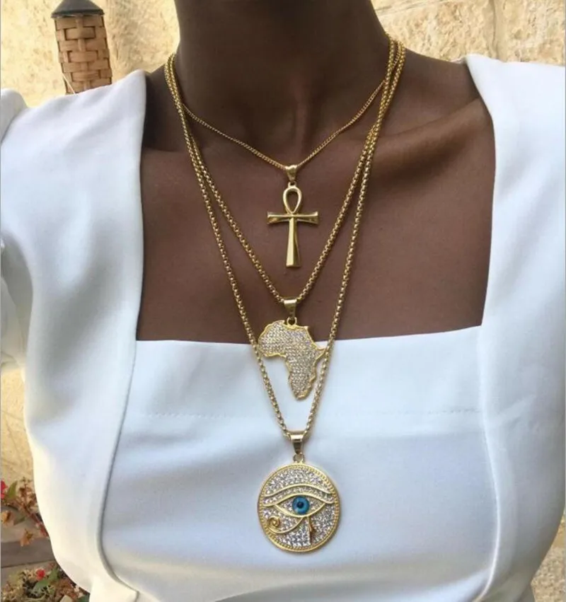 

hoker Necklace for women 3 Layers Crystal africa Pendant Chain Necklaces & Pendants velvet chokers Fashion Jewelry
