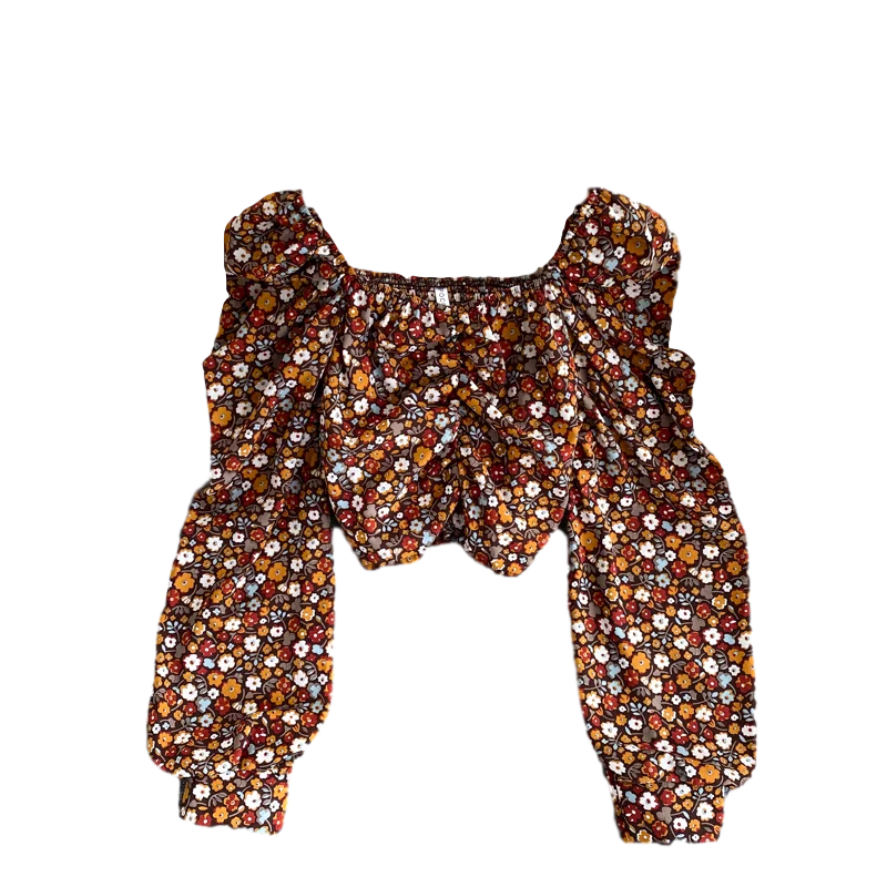 

Retro Floral Short Top Women's Self-cultivation All-match Foreign Style Puff Sleeve Holiday Shirt UK147