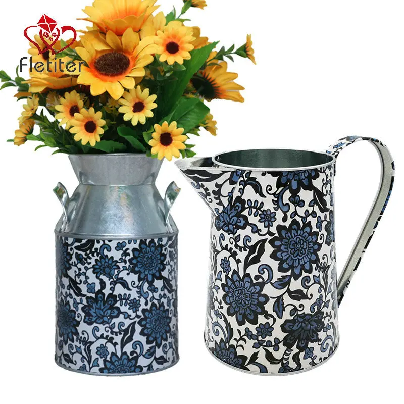 Металлическая ваза для цветов высокая оцинкованная Цветочный кувшин