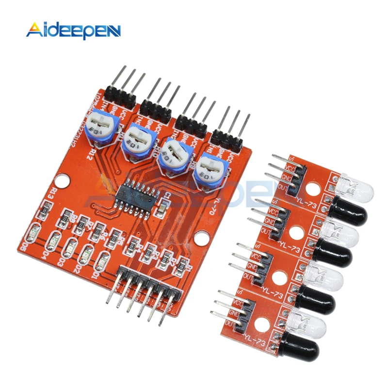 DC 3.3V-5V F233-01 4 Channel Four-Way Infrared Detector Tracking Obstacle Avoidance Sensor Module With Cable For Car Robot | Инструменты