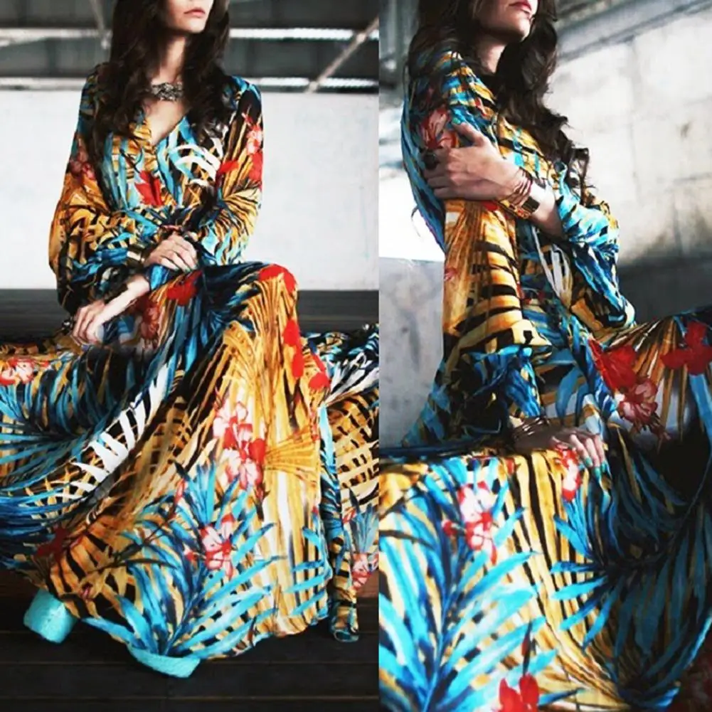 Большие размеры платье с длинными рукавами зеленые тропические пляжные