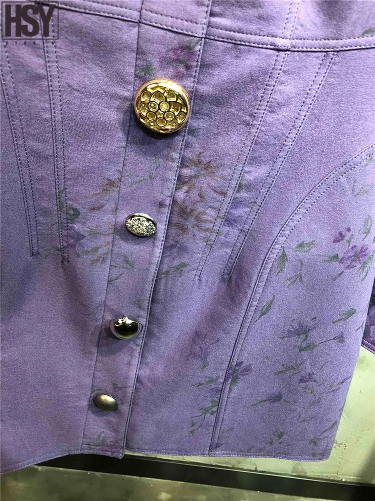 【HSY】2019 осень зима новые женские пышные рукава пуговицы украшения фиолетовый