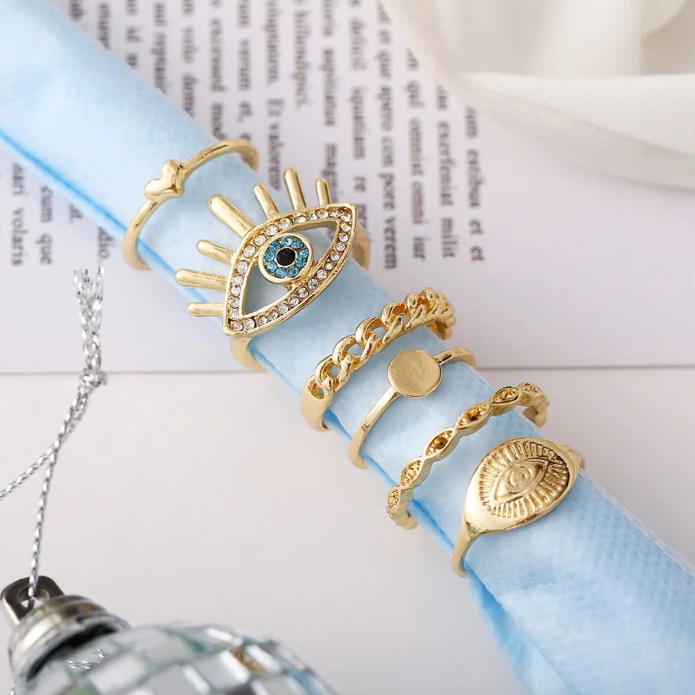 Комплект золотых колец 17KM в богемном стиле с сердцем для женщин кольцо бохо глаз