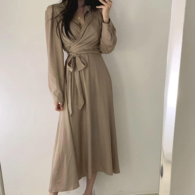 BGTEEVER винтажное длинное женское платье с v-образным вырезом повседневное длинным
