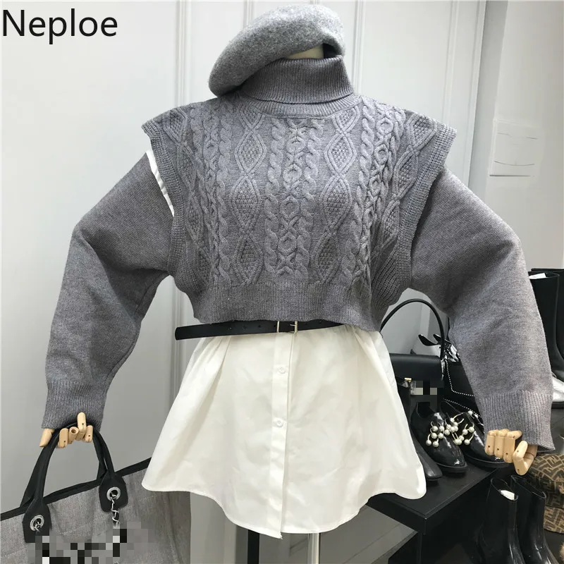 Neploe ретро твист вязаный жилет без рукавов + контрастный Цвет Лоскутная полосатая