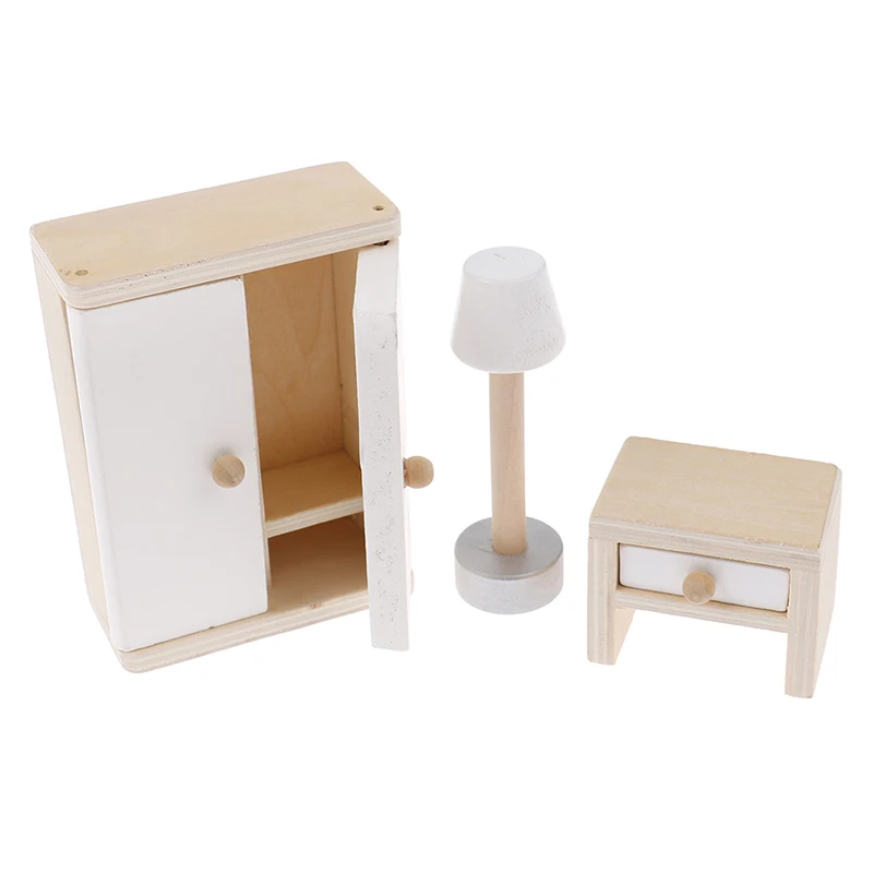 

3pcs/set 1:12 Dollhouse Miniature Wood Bedside Table Cabinet Floor Lamp Toys Bedroom Home Decor Furniture Accessories