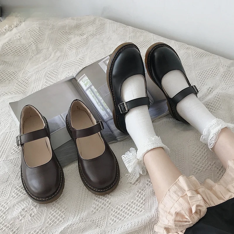 

Spring Sen small leather shoes female retro Mary Jane word buckle soft bottom flat big head doll single shoes lolita sneakers