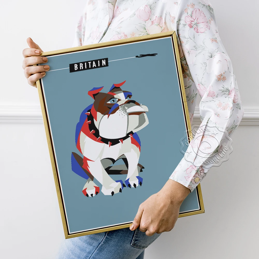 

Britain Vintage Airline Company Aircraft Travel Poster, Bulldog Abstract Illustration Wall Picture, Animal Dog Canvas Painting