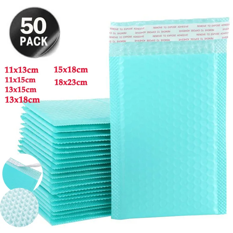 

50Pcs Blue Bubble Mailers Padded Envelopes Foam Waterproof Gift Mailing Package Bag Lined Poly Mailer Self Seal Envelopes