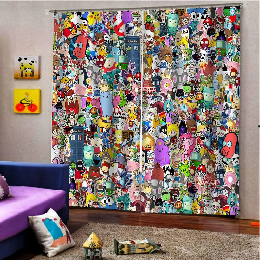 

Window Treatment Curtains Photo Printed 3D Sheer Curtain Blackout Decor Cartoon Kids Curtains