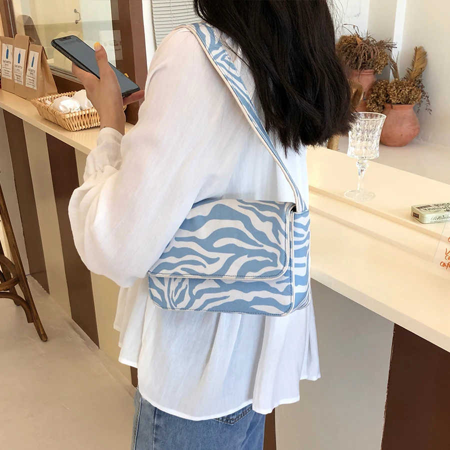 

Casual Zebra Pattern Women's Shoulder Bag Tote Small Canvas Print Women Handbag Cover Female Designer Armpit Bags Baguette New