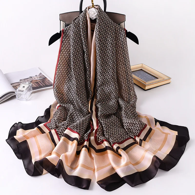 

Luxury brand hijab summer women scarves soft long print silk scarves lady shawl and wrap 2019 pashmina bandana beach stoles