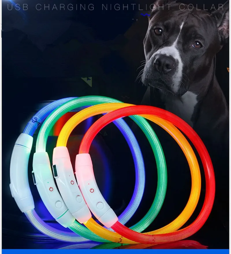 

Регулируемый ошейник для собак с USB-зарядкой, перезаряжаемый светодиодный ошейник-трубка, мигающий ночной ошейник для собак, светящийся, бе...