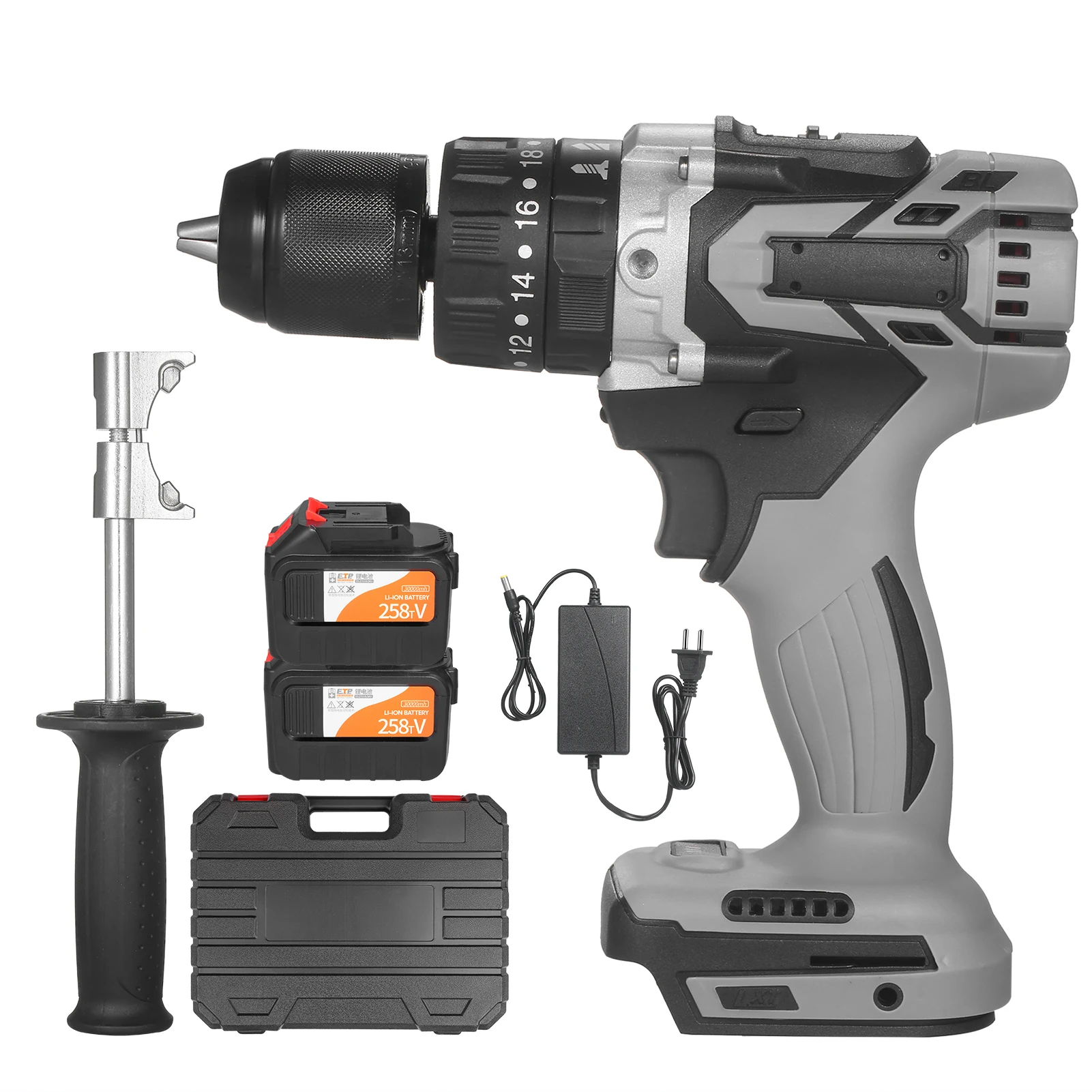 

Cordless Drill Driver 2Pack 21V 6.0A Batteries Torque 200N.m Metal Keyless Chuck Variable Speed Impact Hammer Drill Screwdriver