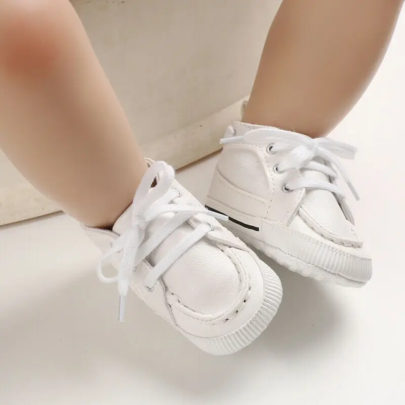 White Lace Up Shoes Мягкая кожаная детская обувь для новорожденных мальчиков и девочек; модная обувь для малышей 0-18 месяцев - Цвет: White Lace Up Shoes