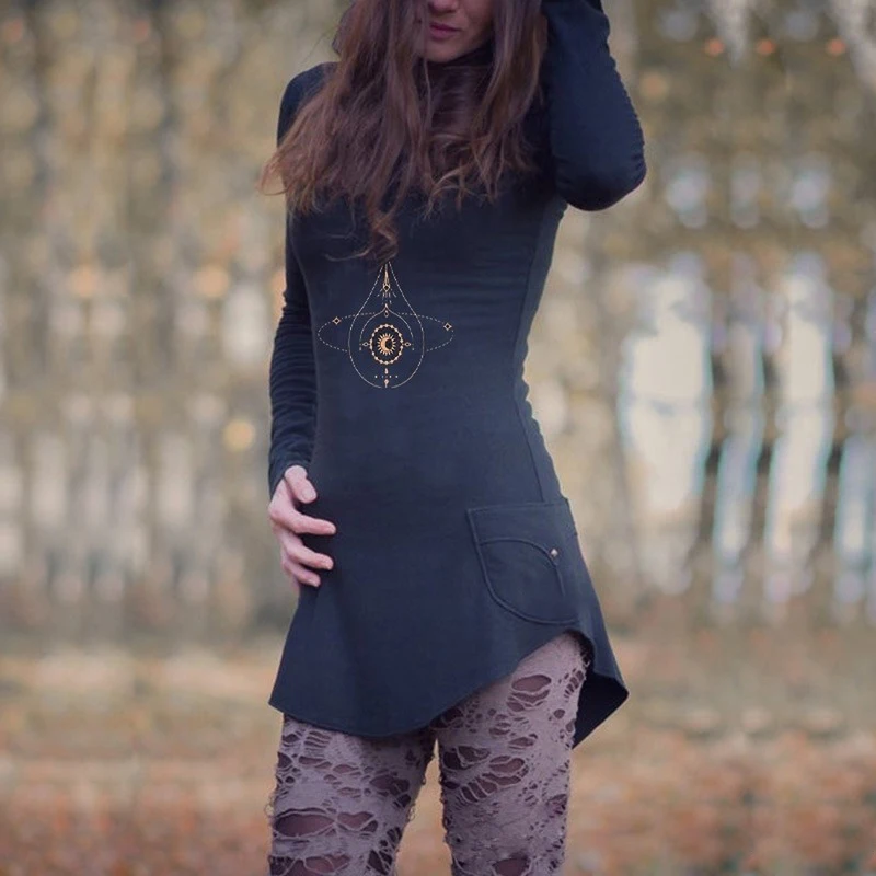 Женское асимметричное платье с капюшоном винтажное Повседневное длинным