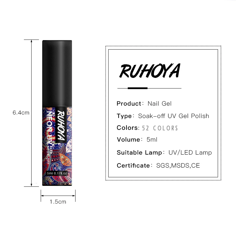 Ruhoya гель 1S лак для ногтей 5 мл неоновый R01-29 Радуга замочить от Ультрафиолетовый с