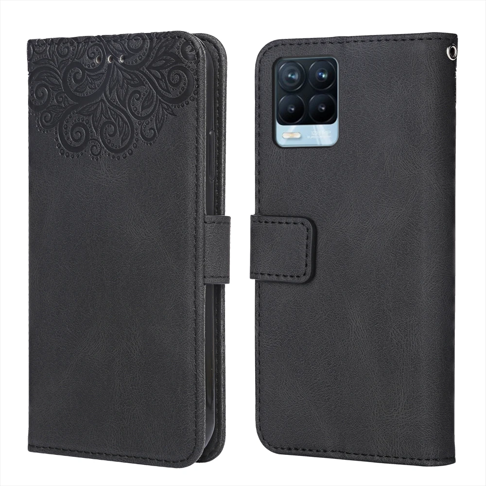 luxury leather case for realme 8 4g flower embossing rmx3085 wallet flip phone case for realme8 4g cover free global shipping