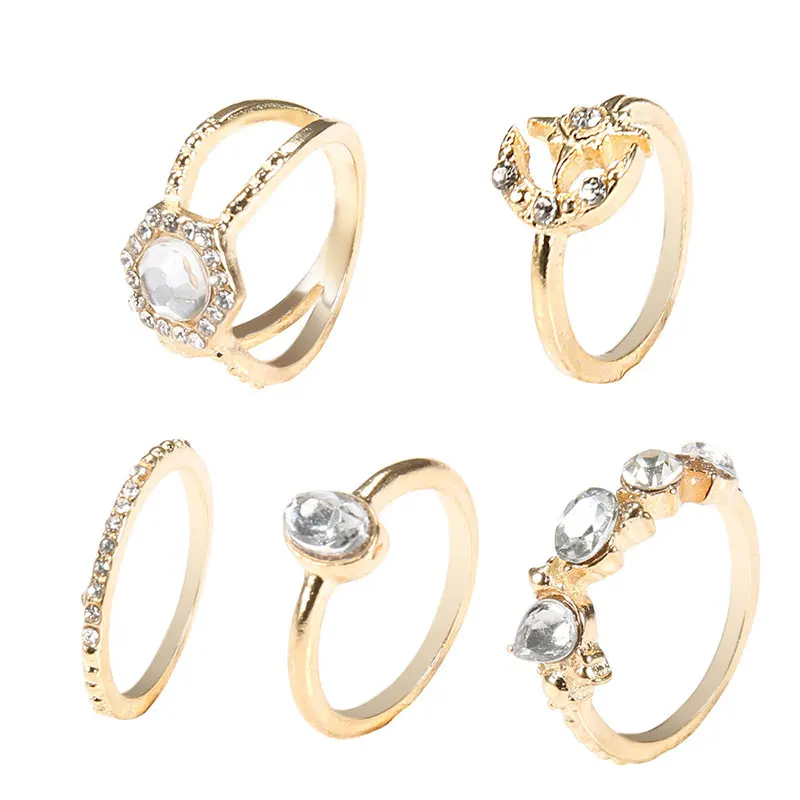 5 шт./компл. женские кольца в богемном стиле с кристаллами форме капли воды милые