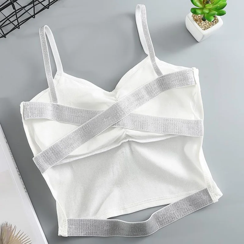 

Sexy Camisoles Cross Back Solid Color Camisoles Lingeries Sport Fitness Padded Female Tanks Underwear For Women