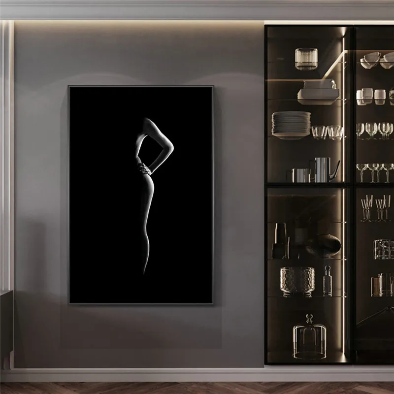 Современный сексуальный женский художественный боди черный фон холст картина