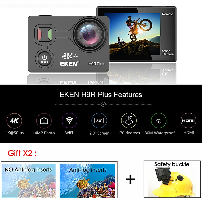 Оригинальная Экшн-камера eken H9R Plus Ultra HD 4K A12 4 k/30fps 1080 p/60fps для Panasonic 34112 14MP go Водонепроницаемая wifi Спортивная камера