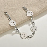 xiyanike 316l stainless steel trendy silver color smile thick chain bracelets 2021 new gift for women men fashion party jewelry