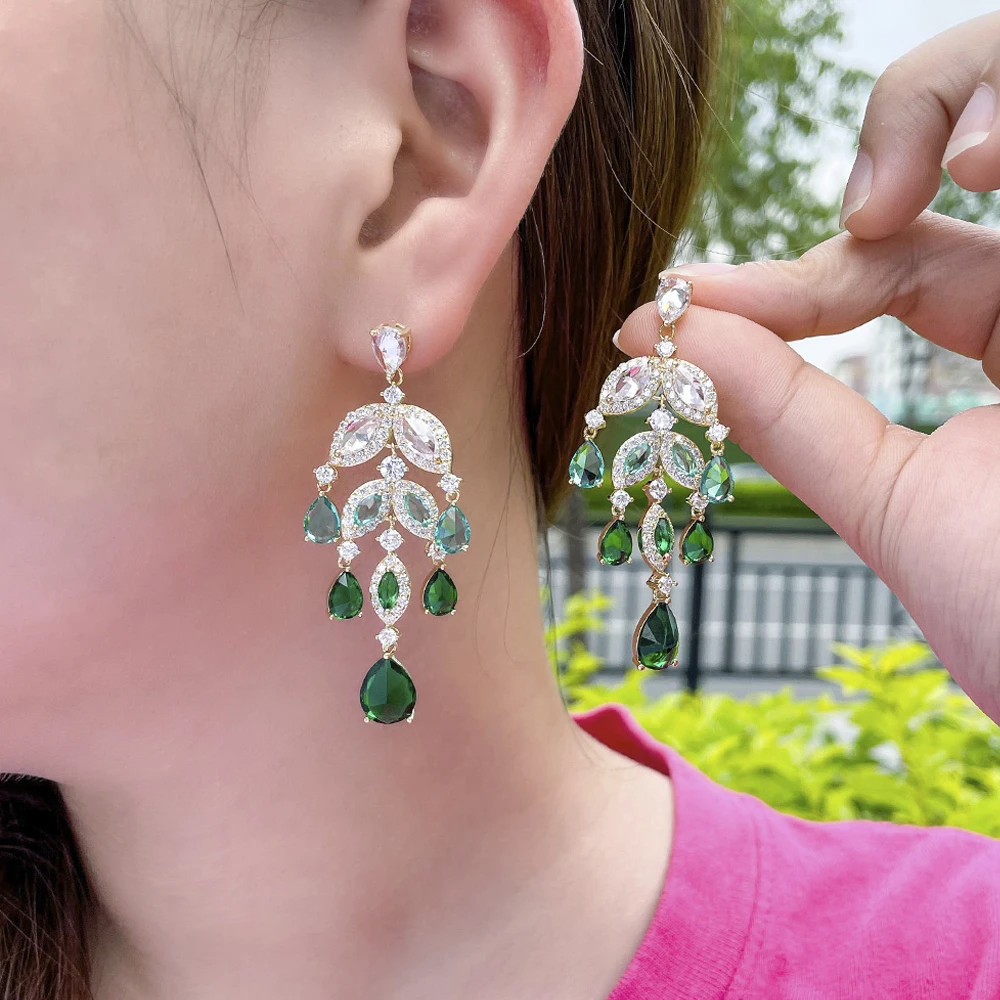 

ThreeGraces Elegant Green White Cubic Zirconia Leaf Shape Long Tassel Drop Dangle Earrings for Women Trendy Party Jewelry ER687