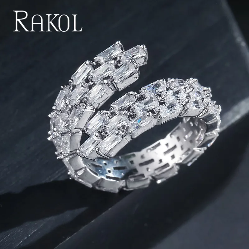 Женское и женское кольцо Багет RAKOL с микро закрепкой из циркония|men jewelry|ring mencuff ring |