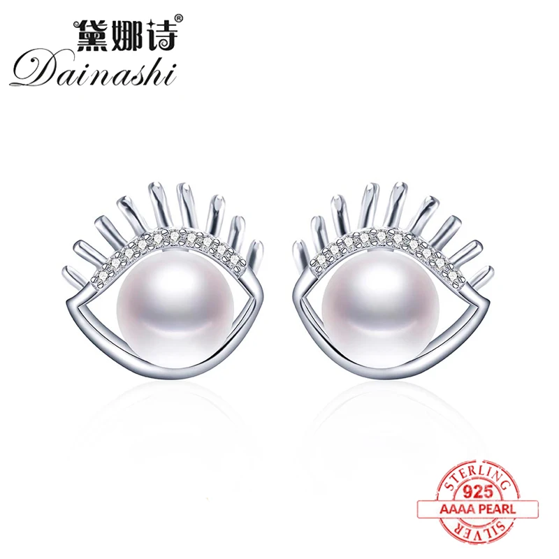 

2020 New Arrivals Eye Shape Silver 925 AAAA Natural Freshwater Pearl Stud Earrings For Women Fashion Real Pearl Fine Jewelry Hot
