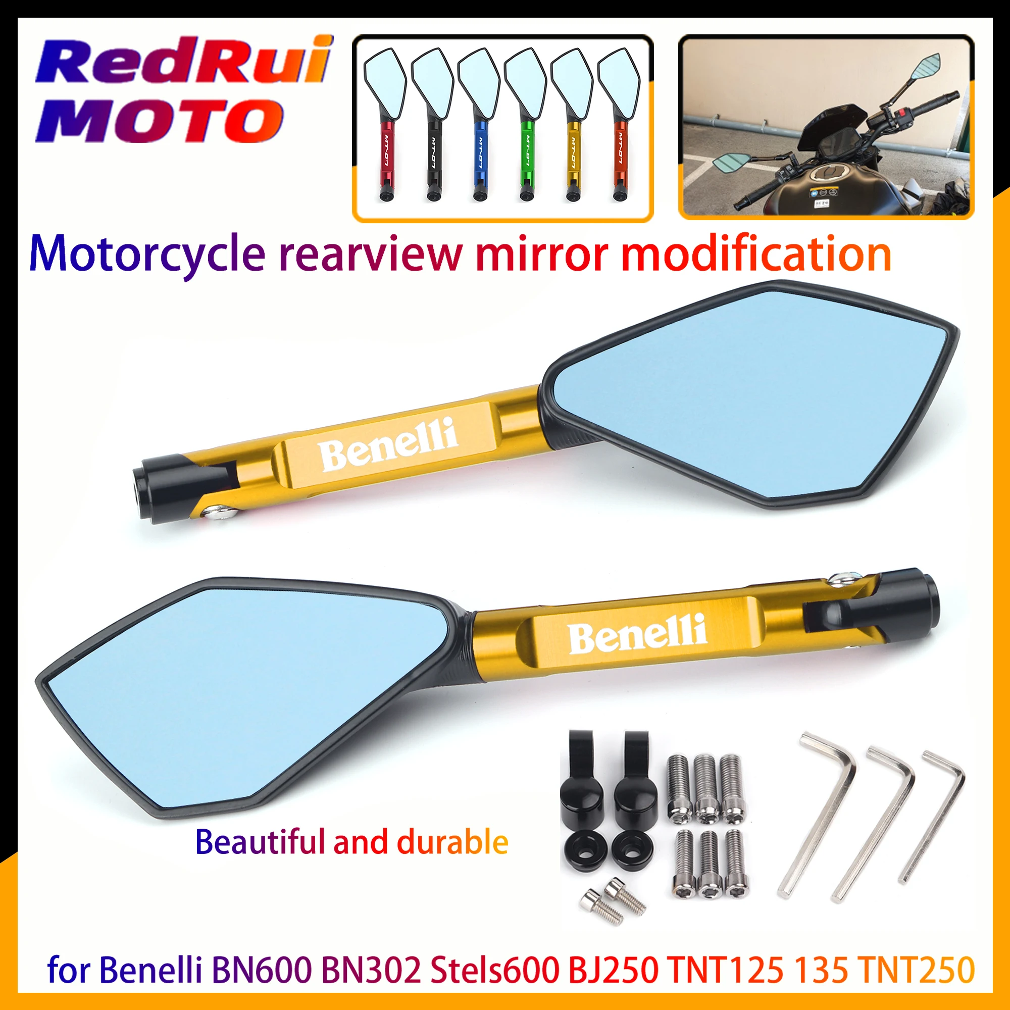 

Universal Motorcycle mirror CNC side Rearview Blue Anti-glare For Benelli BN600 BN302 Stels600 BJ250 BJ 250 TNT125 135 TNT250