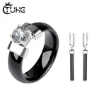 Керамические кольца с большими кристаллами 6 мм, длинные керамические серьги-капли для женщин, Модный Ювелирный Набор, здоровый гладкий материал, черный и белый цвета