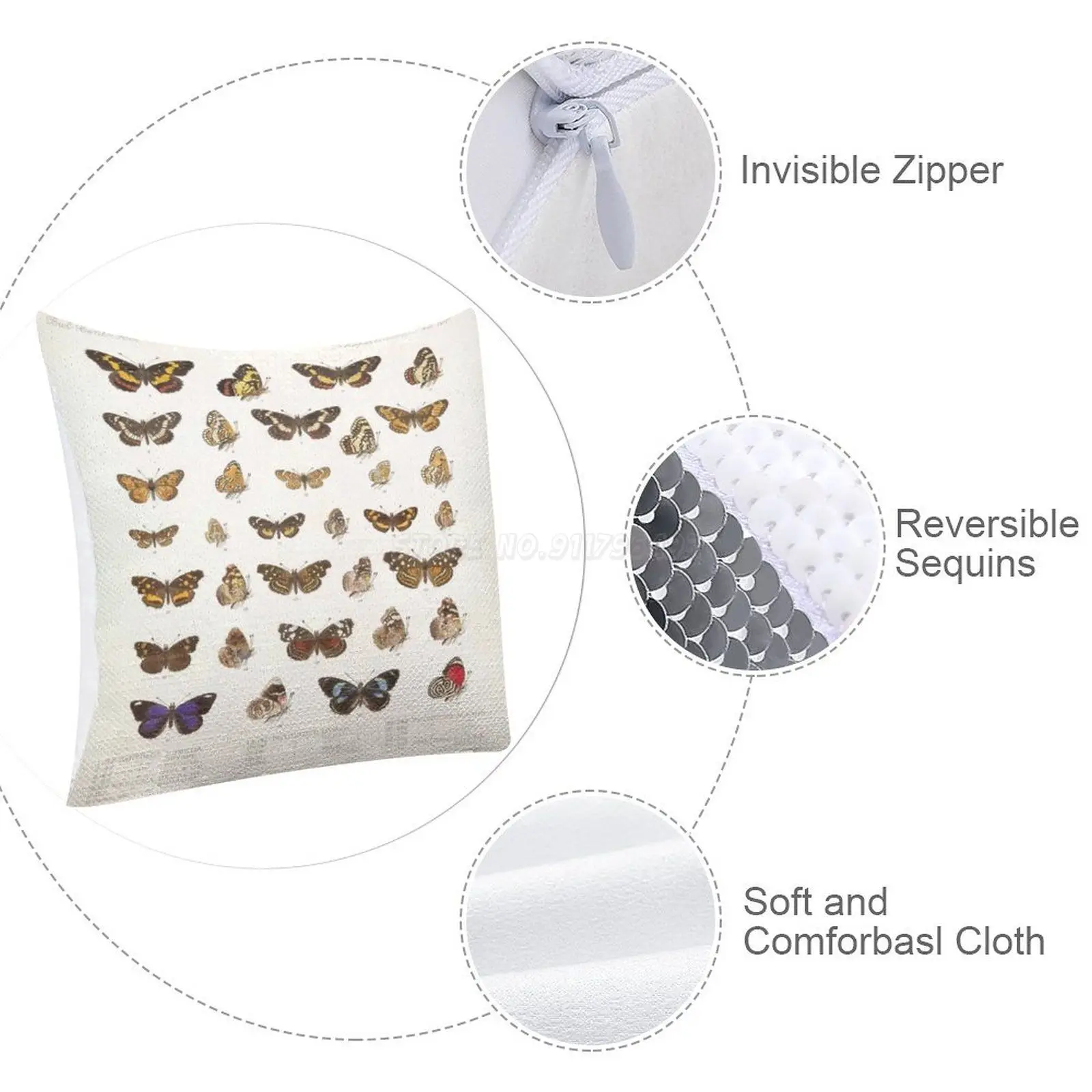 Винтажная научная иллюстрация эциклопедии моли схемы с блестками наволочка для