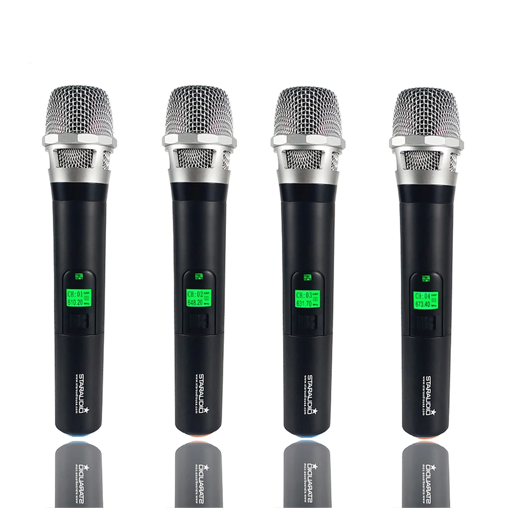 4 канала Беспроводной ручной микрофон UHF Профессиональное исполнение дома KTV