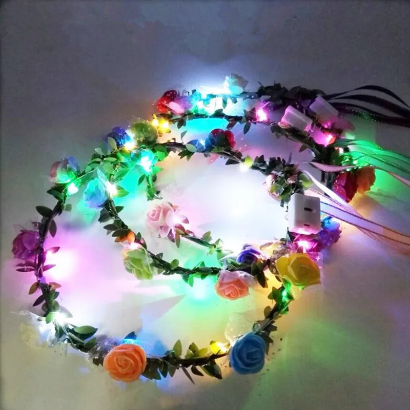 

12pcs Women LED Flower Wreath Flashing Head Gifts ation Birthday Party Luminous Festival Costumes Wedding Halloween