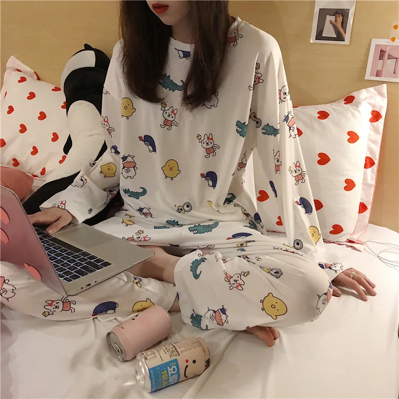 eyu bai Женские пижамные комплекты, костюм с длинными рукавами, Мультяшные животные, большие размеры, пижамы для девочек, женские пижамные костюмы, домашняя одежда, Пижама для женщин - Цвет: eyu bai