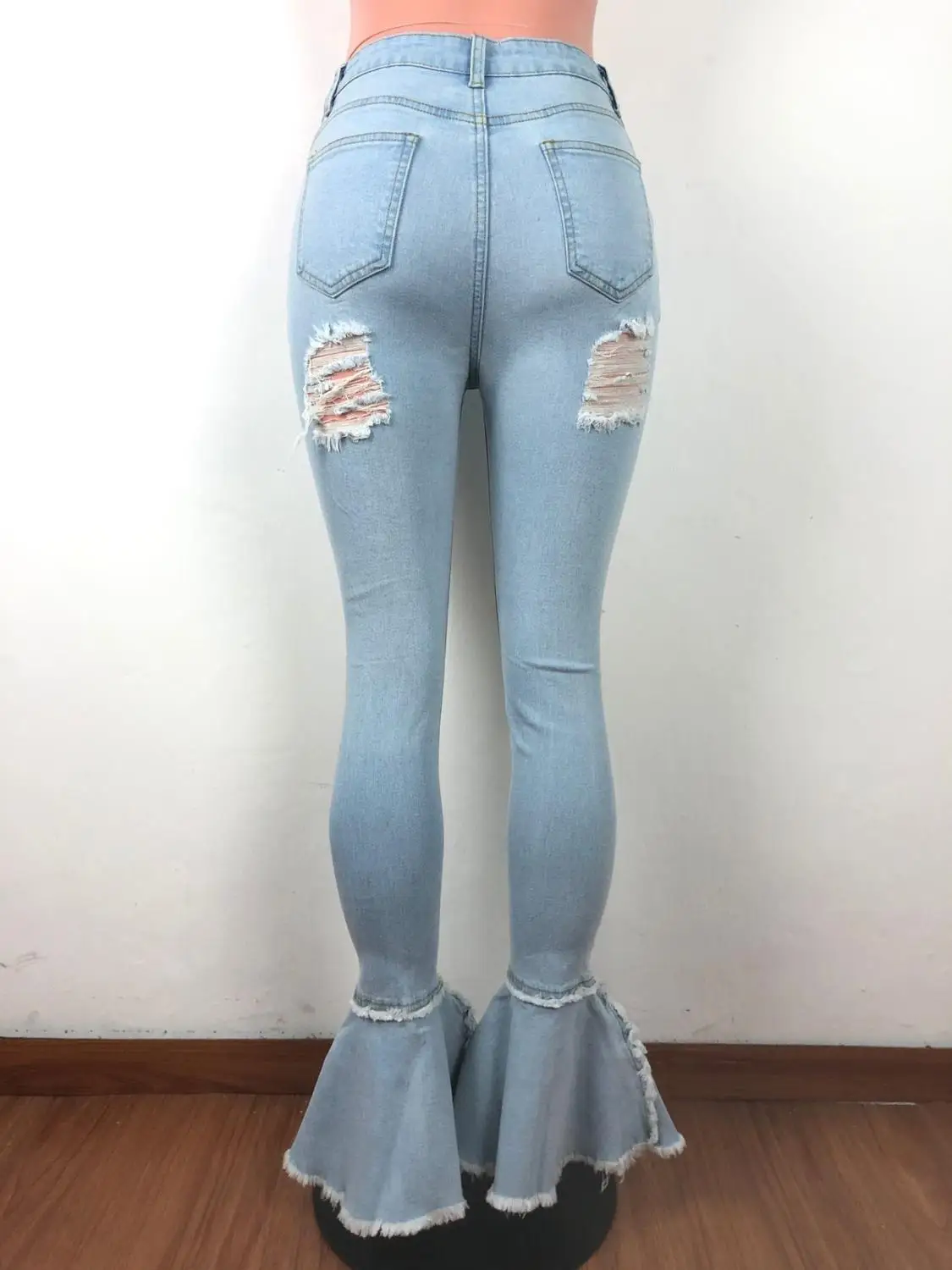 

New sexy night club solid color tattered women's pants summer fashion slim high waist button jeans