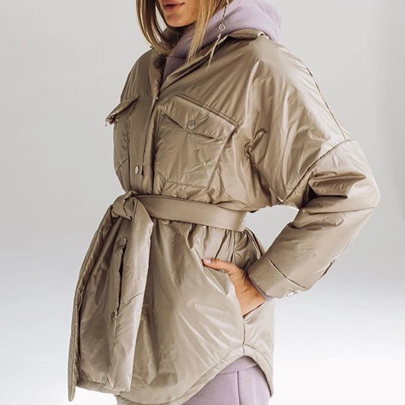 

Куртка Malina Женская однотонная с карманами, Модная элегантная хлопковая куртка с регулируемым поясом, JN