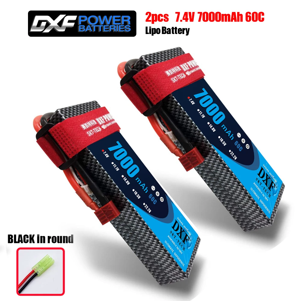 2 шт. DXF RC Lipo батарея 2s 7,4 V 2700mAh 20C 7000 60C 14,8 V 7000 60C для Wltoys 12428 feiyue 03 RC Q39 Запчасти для обновления - Цвет: 2S7000mahhard BLACK