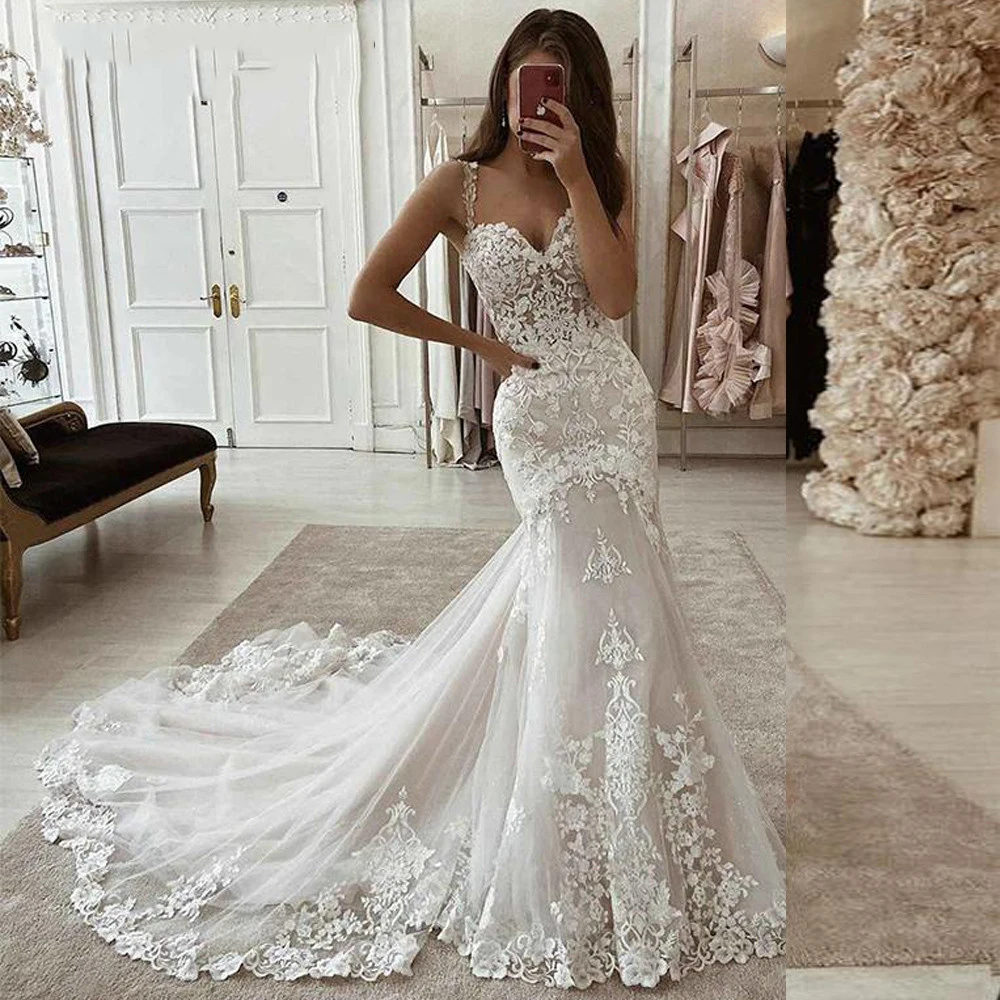 

Женское Свадебное платье без рукавов BEPEITHY, кружевное платье-Русалка со шлейфом, Свадебное платье для невесты