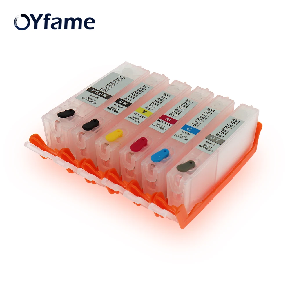 OYfame 6 цветов BCI 350 Заполняемые чернильные картриджи с чипами ARC для принтера Canon PIXUS