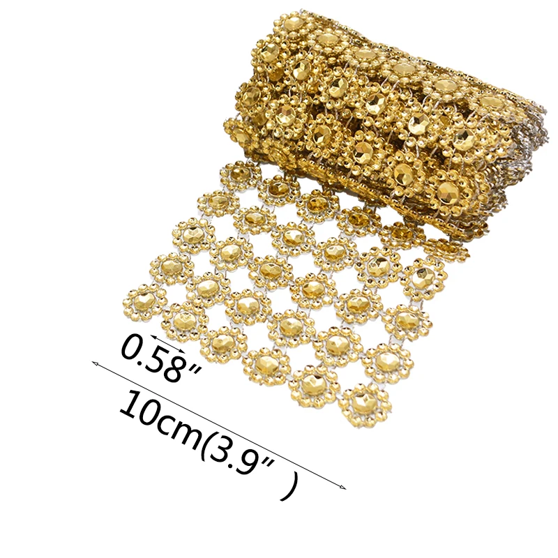

1Yard 10cm Gold Silver Flower Crystal Rhinestone Ribbon Tape Diamond Mesh Roll DIY Sewing Craft Flower Gift Wrapping Wed Decor