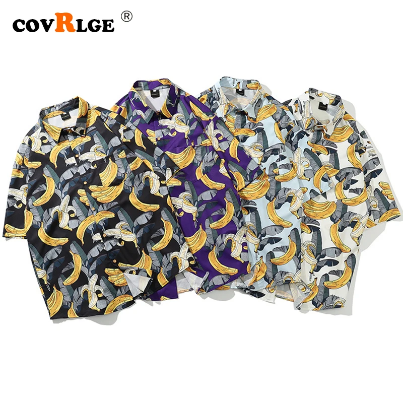 

Covrlge Мужская рубашка с коротким рукавом, рубашка с гавайским принтом, мужская повседневная, с пуговицами, пляжный топ, свободная блузка, топ, ...