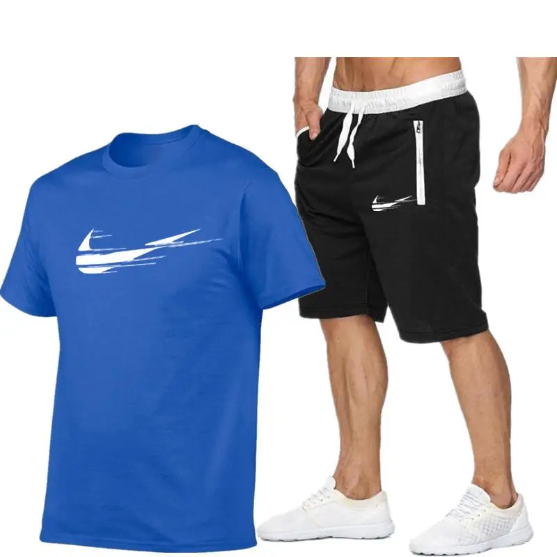 

2021 new fashion hot sale printed T-shirt sports suit quick-drying casual running wear summer short-sleeved shorts 2-piece set